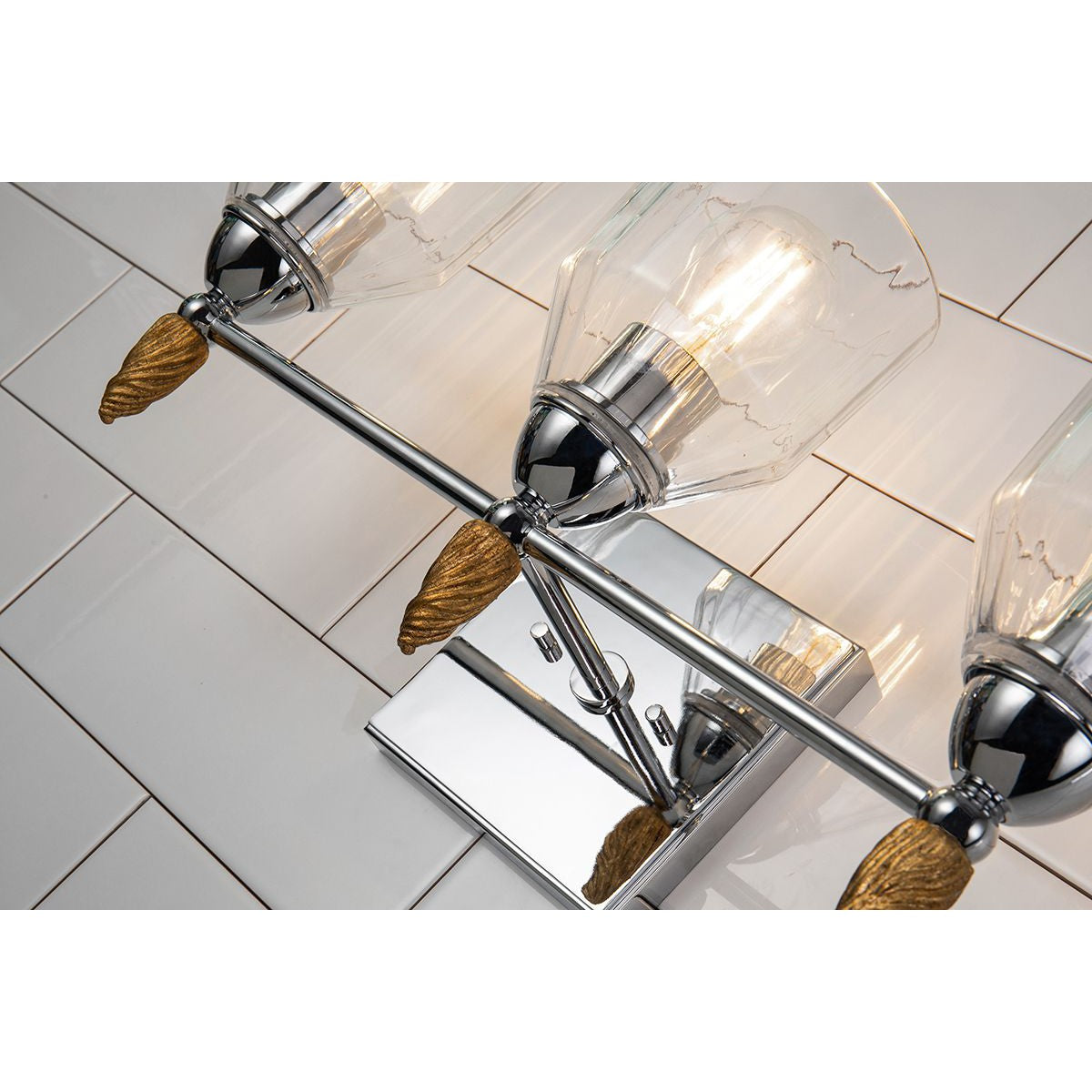 Lucas & McKearn Felice 3-Light Polished Chrome Wall Light With Acorn-Shaped Gold Accents