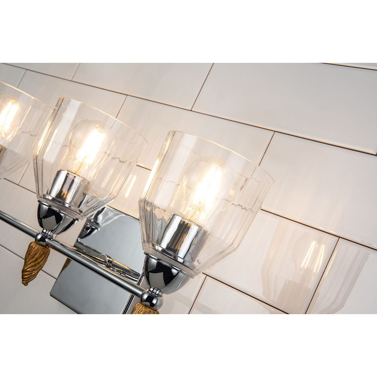 Lucas & McKearn Felice 3-Light Polished Chrome Wall Light With Acorn-Shaped Gold Accents