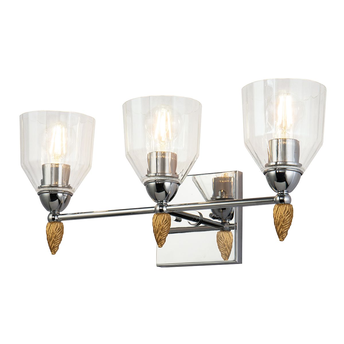 Lucas & McKearn Felice 3-Light Polished Chrome Wall Light With Acorn-Shaped Gold Accents