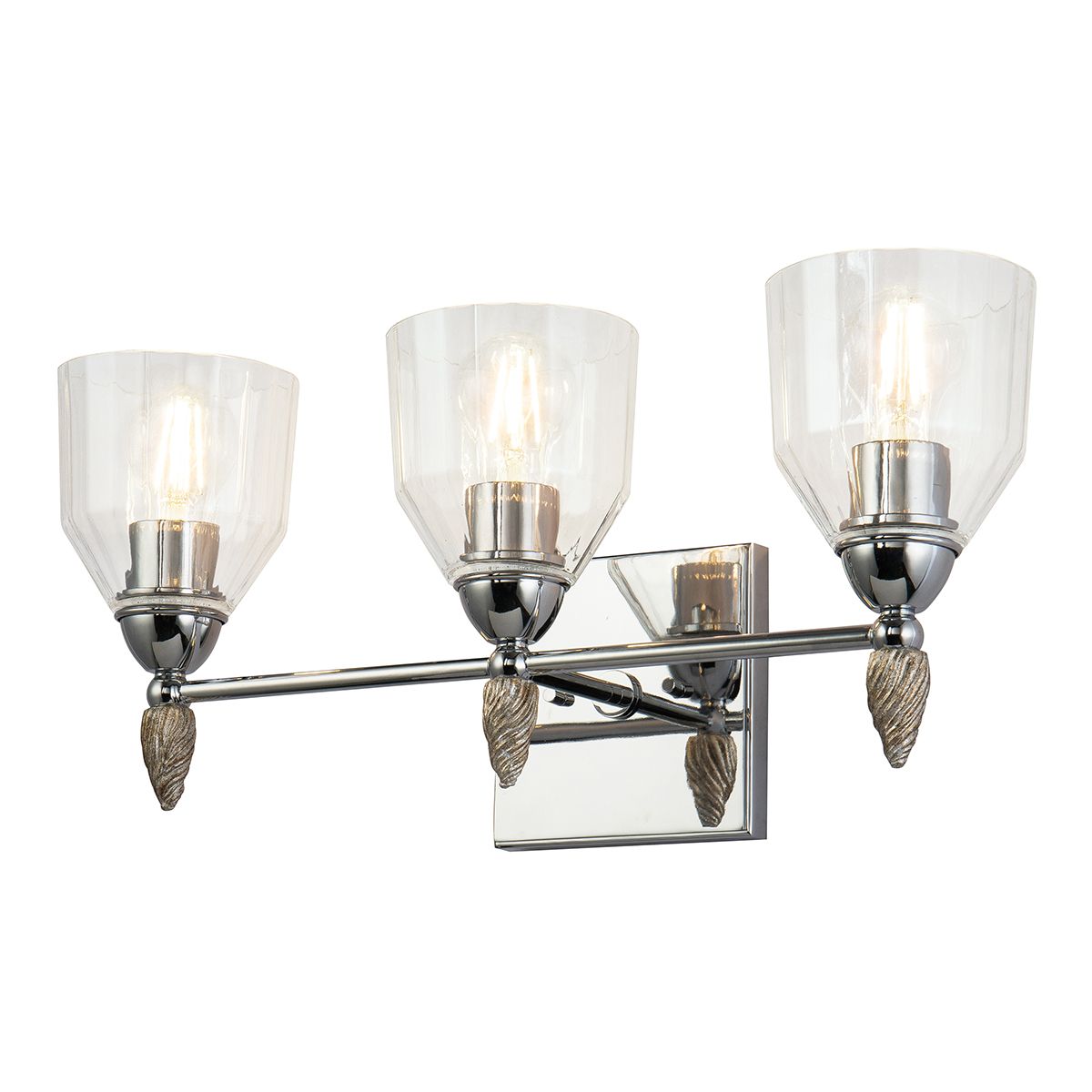 Lucas & McKearn Felice 3-Light Polished Chrome Wall Light With Acorn-Shaped Silver Accents
