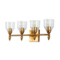 Lucas & McKearn Felice 4-Light Antique Gold Leaf Bar Light With Clear Glass Shade and Acorn Gold Accent