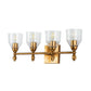 Lucas & McKearn Felice 4-Light Antique Gold Leaf Bar Light With Clear Glass Shade and Flame Gold Accent