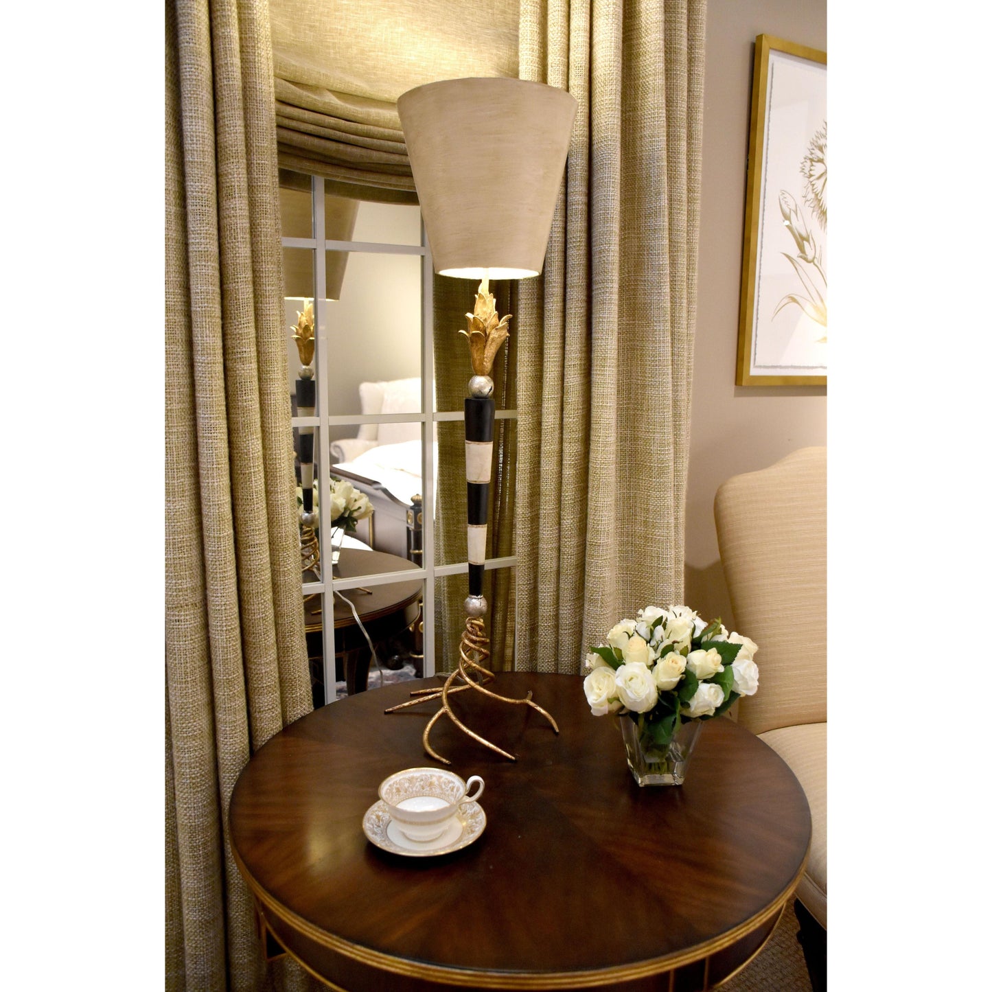 Lucas & McKearn Flambeau 36" Black & Cream Buffet Table Lamp With Cone-Shaped Shade and Twisted Brass Base
