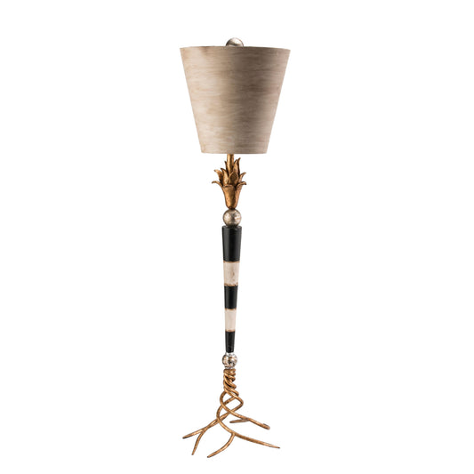 Lucas & McKearn Flambeau 36" Black & Cream Buffet Table Lamp With Cone-Shaped Shade and Twisted Brass Base
