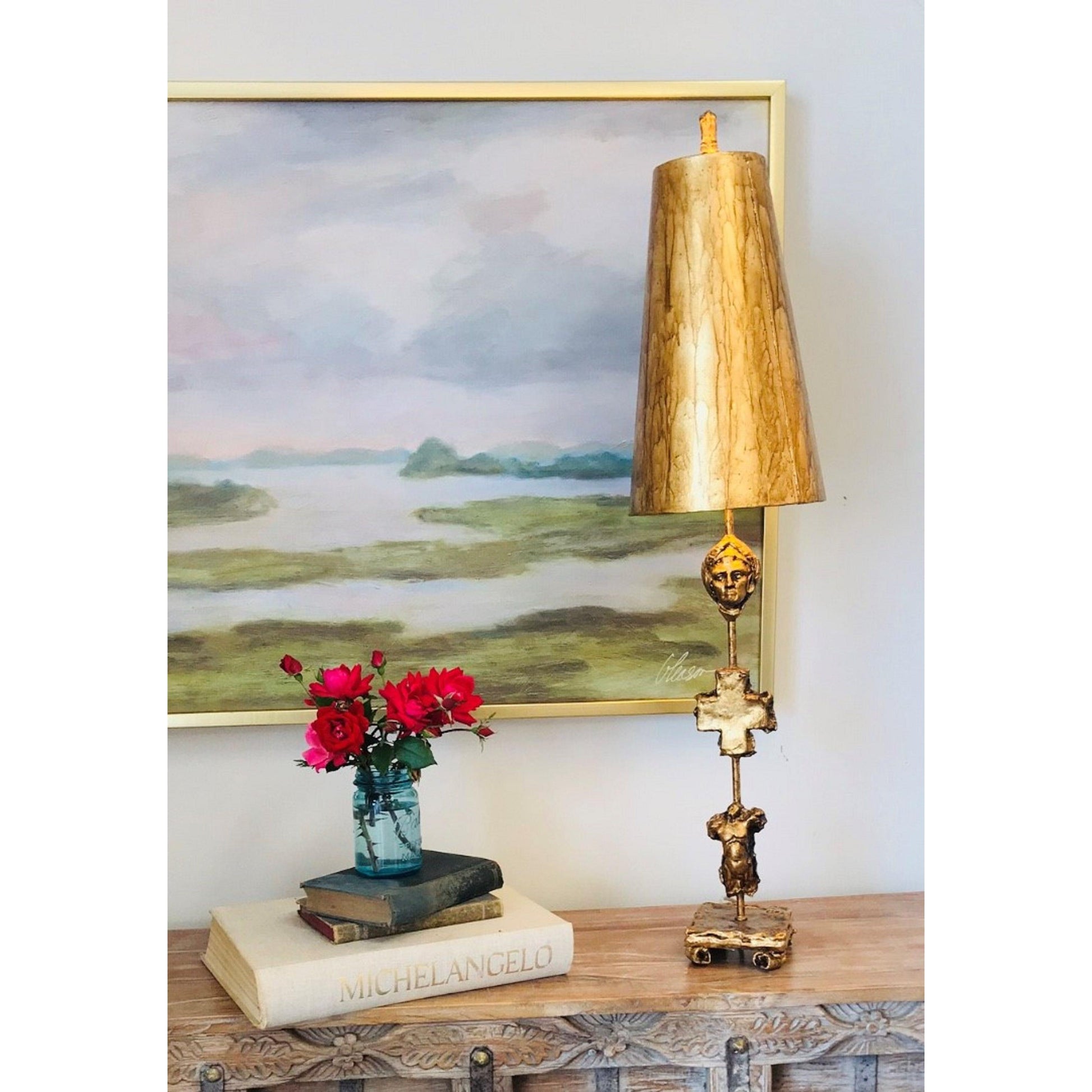 Lucas & McKearn Fragment 40" Gold Buffet Table Lamp With Coned-Shaped Shade