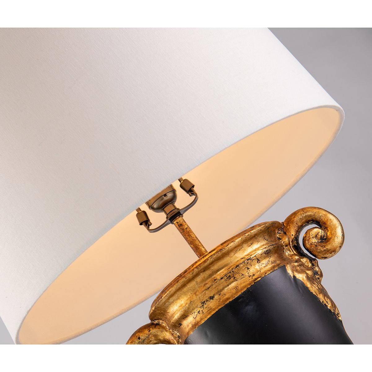Lucas & McKearn Gallier 25" Distressed Gold and Black Table Lamp With Drum-Shaped Shade