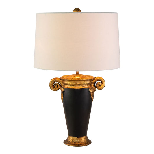 Lucas & McKearn Gallier 25" Distressed Gold and Black Table Lamp With Drum-Shaped Shade