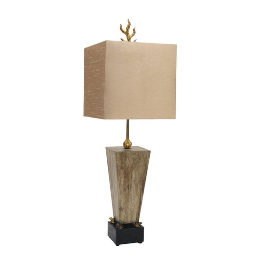 Lucas & McKearn Grenouille 31" Brass Buffet Table Lamp With Silk Square Shade and Gold Finial