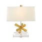 Lucas & McKearn Jackson 18" Gold Buffet Table Lamp With Cream Fabric Rectangle Shade and Square Geometric Accent On Crystal Base