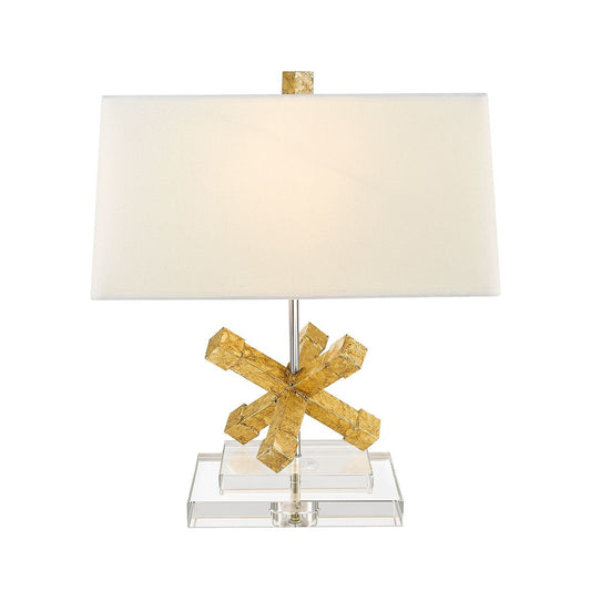 Lucas & McKearn Jackson 18" Gold Buffet Table Lamp With Cream Fabric Rectangle Shade and Square Geometric Accent On Crystal Base