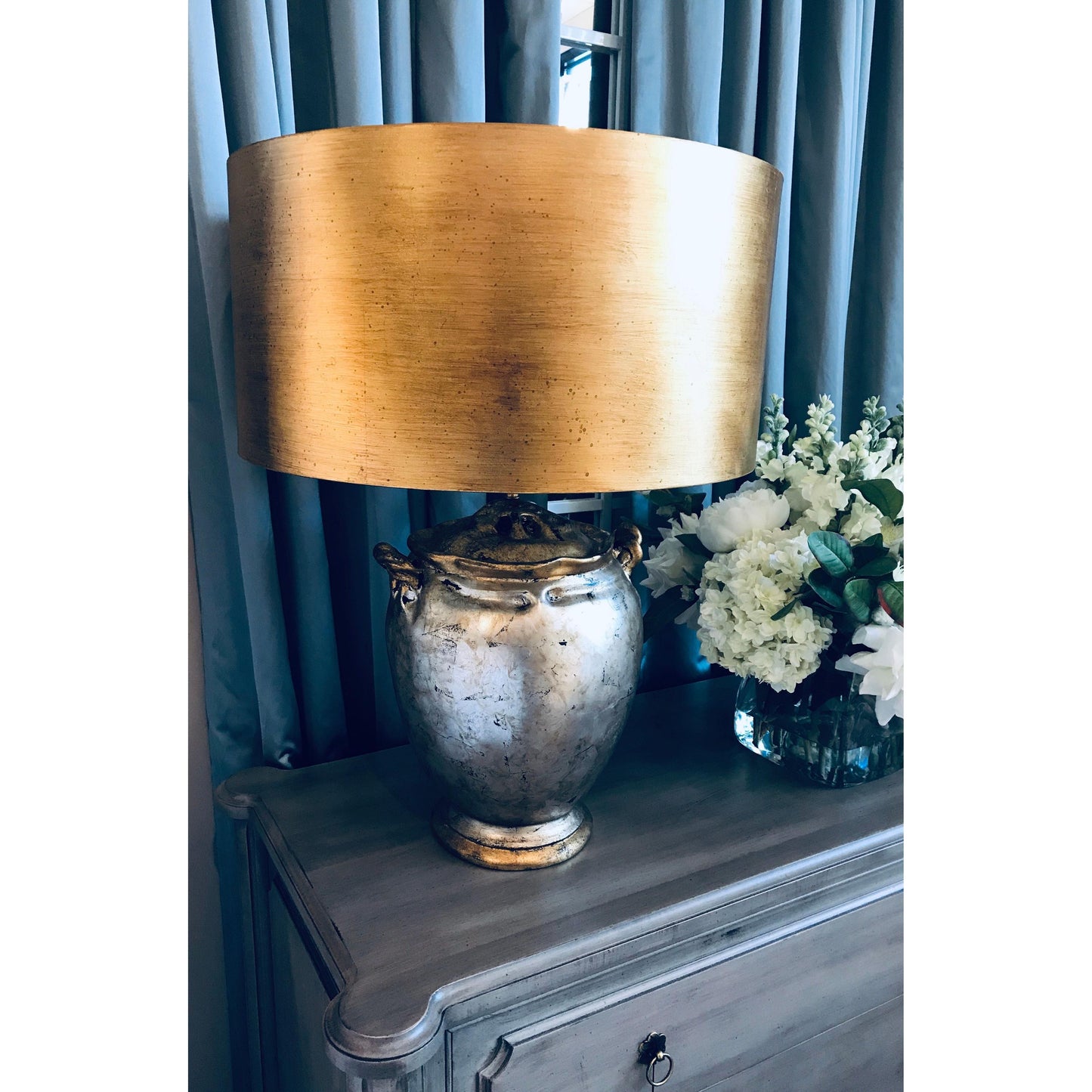 Lucas & McKearn Jackson 24" Gold and Silver Table Lamp With Drum-Shaped Metallic Shade