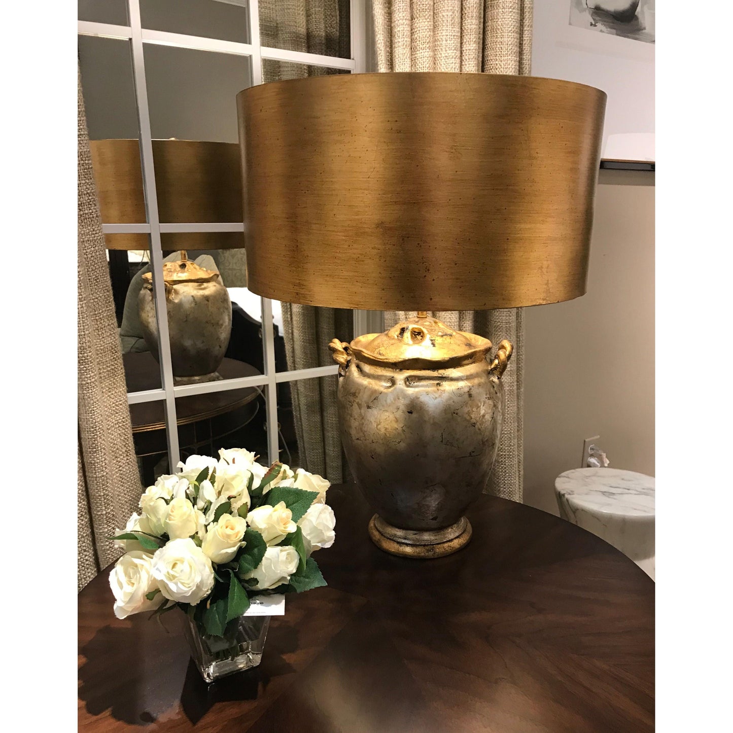 Lucas & McKearn Jackson 24" Gold and Silver Table Lamp With Drum-Shaped Metallic Shade