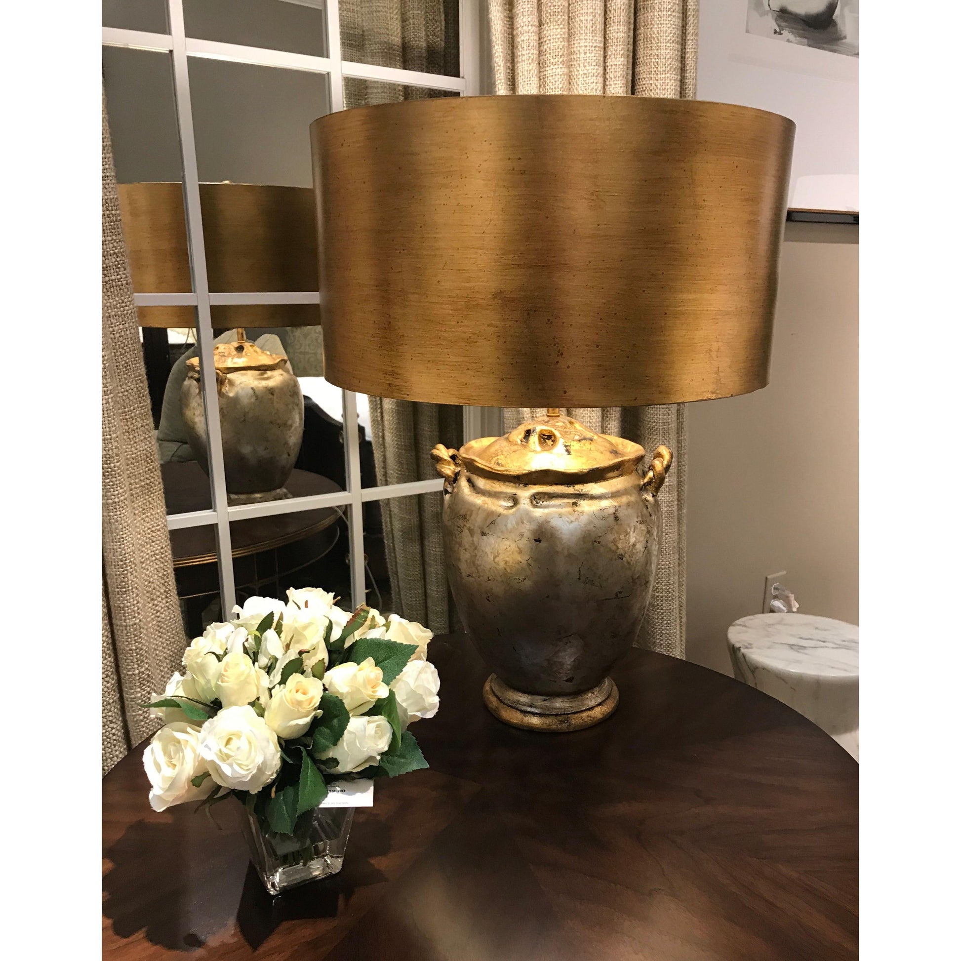 Lucas & McKearn Jackson 24" Gold and Silver Table Lamp With Drum-Shaped Metallic Shade