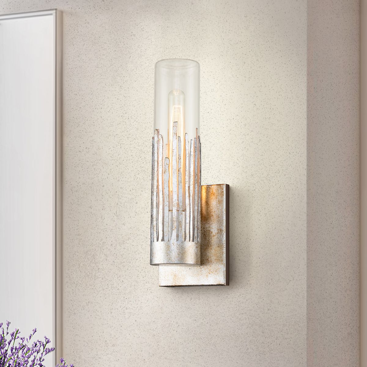 Lucas & McKearn Julia 1-Light Silver Leaf Wall Sconce With Glass Candle Cover
