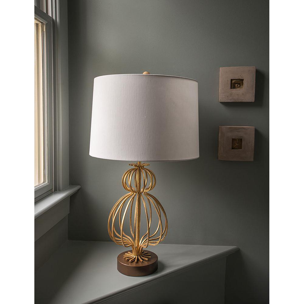Lucas & McKearn Lafitte 28" Gold Buffet Table Lamp With White Fabric Drum Shade and Steel Aged Gold Base