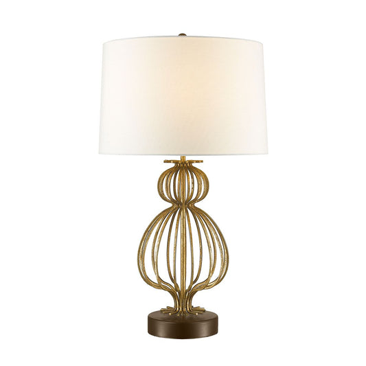Lucas & McKearn Lafitte 28" Gold Buffet Table Lamp With White Fabric Drum Shade and Steel Aged Gold Base