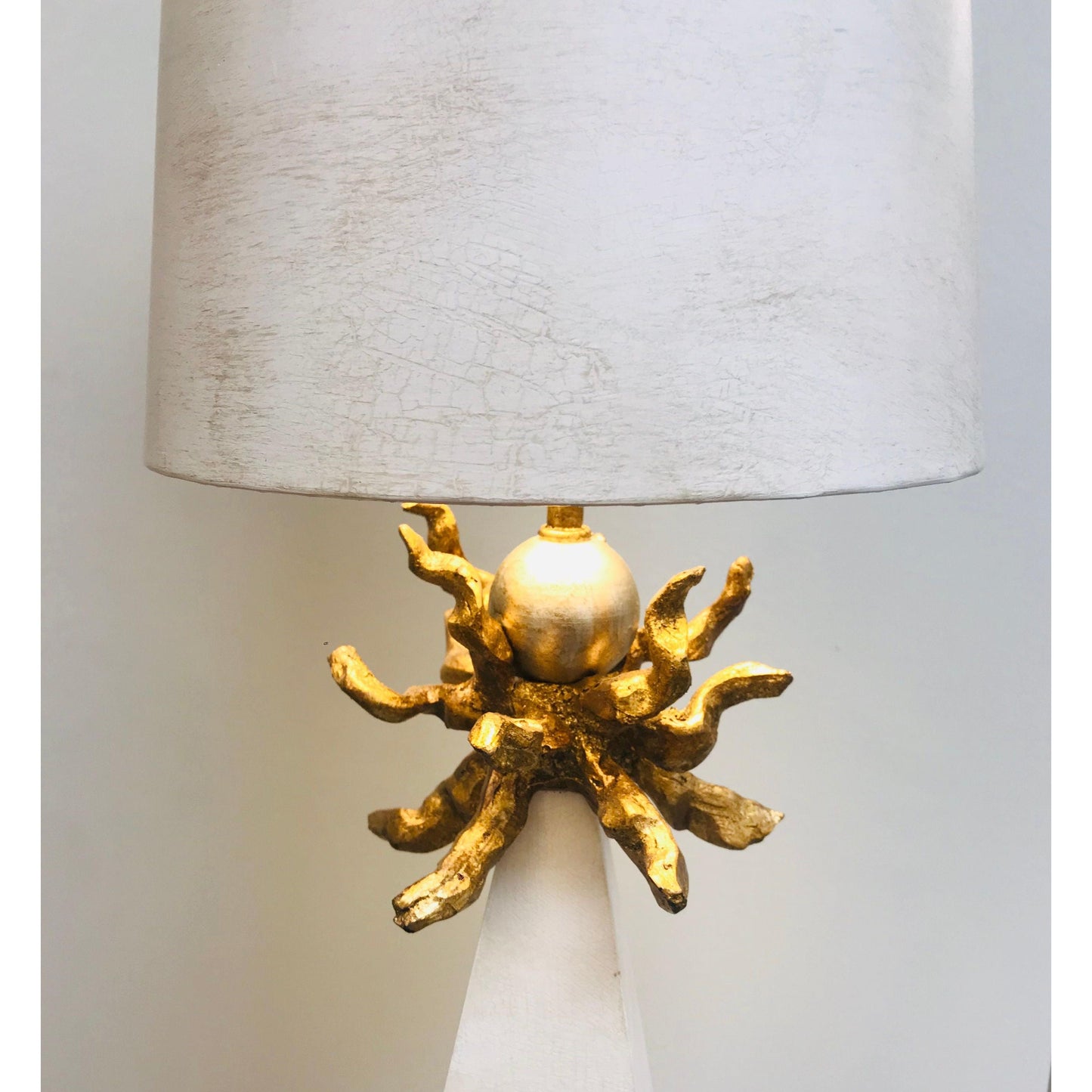 Lucas & McKearn Leda 32" Cream Patina Table Lamp With Cone-Shaped Shade and Gold Leaf Elements