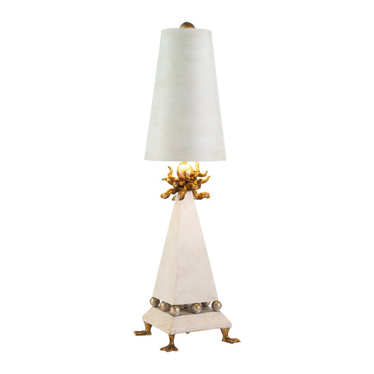 Lucas & McKearn Leda 32" Cream Patina Table Lamp With Cone-Shaped Shade and Gold Leaf Elements