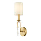 Lucas & McKearn Lemuria 1-Light Antique Gold Wall Light With Ivory White Linen Shade and Crystal Accent