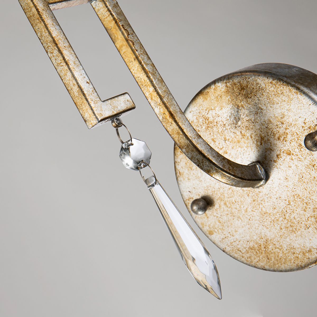 Lucas & McKearn Lemuria 1-Light Antique Silver Wall Light With Ivory White Linen Shade and Crystal Accent