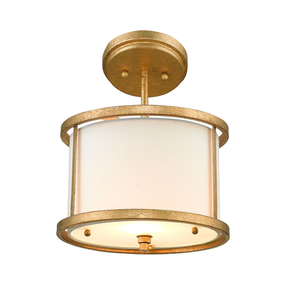 Lucas & McKearn Lemuria 1-Light Distressed Gold Pendant With Drum-Shaped Shade