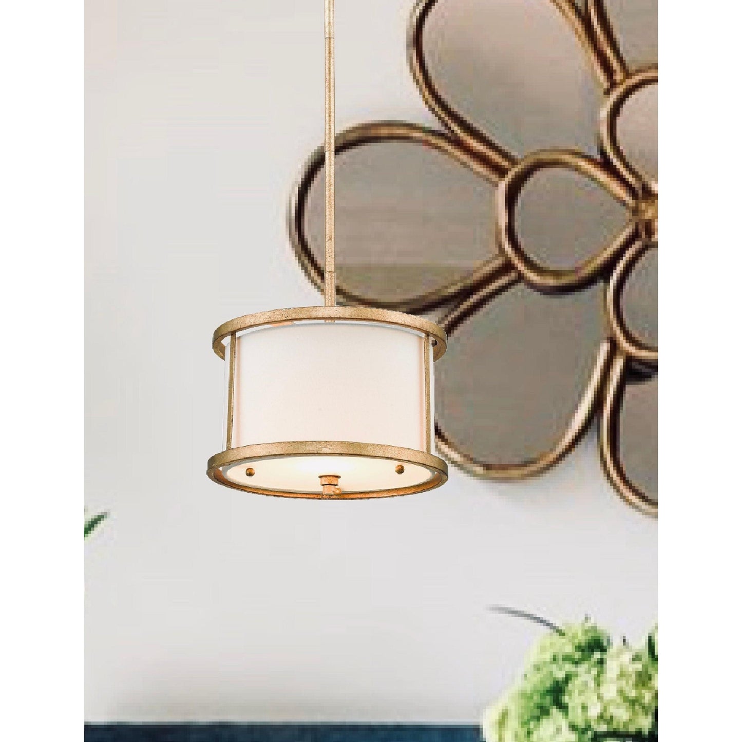 Lucas & McKearn Lemuria 1-Light Distressed Gold Pendant With Drum-Shaped Shade