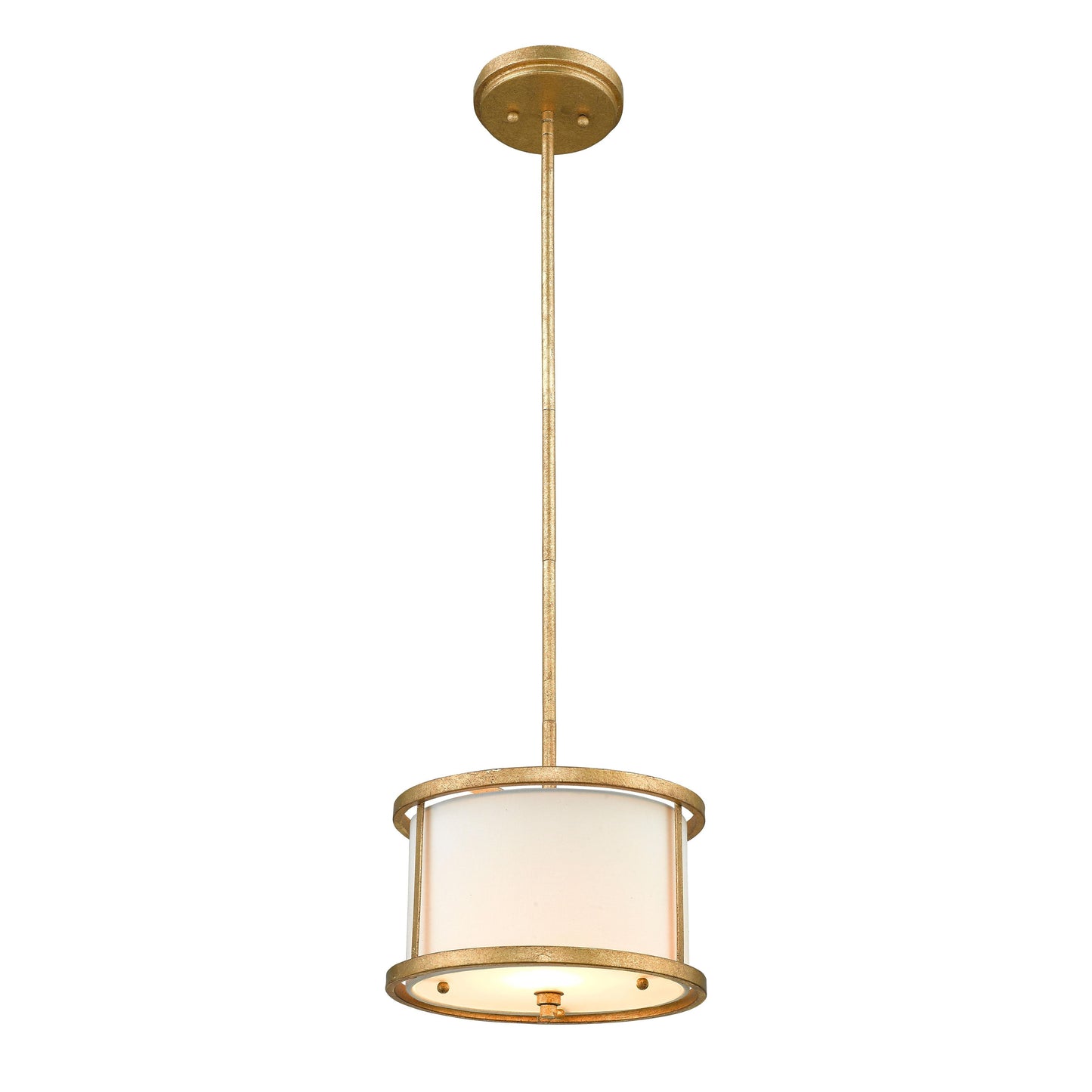 Lucas & McKearn Lemuria 1-Light Distressed Gold Pendant With Drum-Shaped Shade