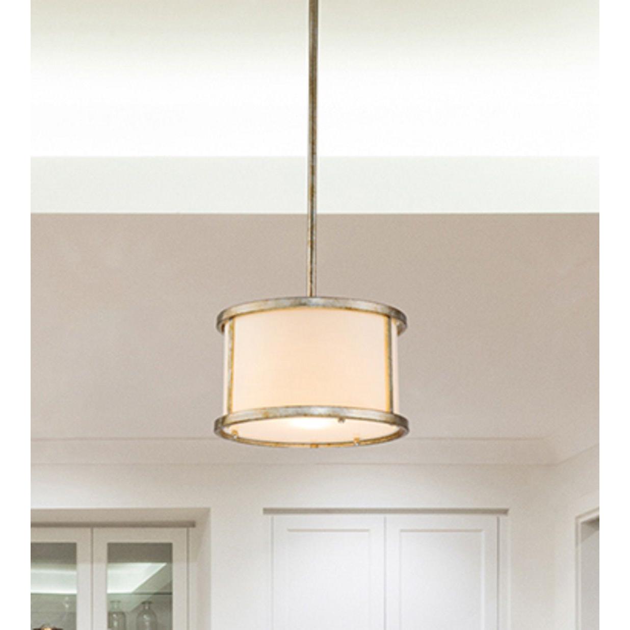 Lucas & McKearn Lemuria 1-Light Distressed Silver Pendant With Drum-Shaped Shade