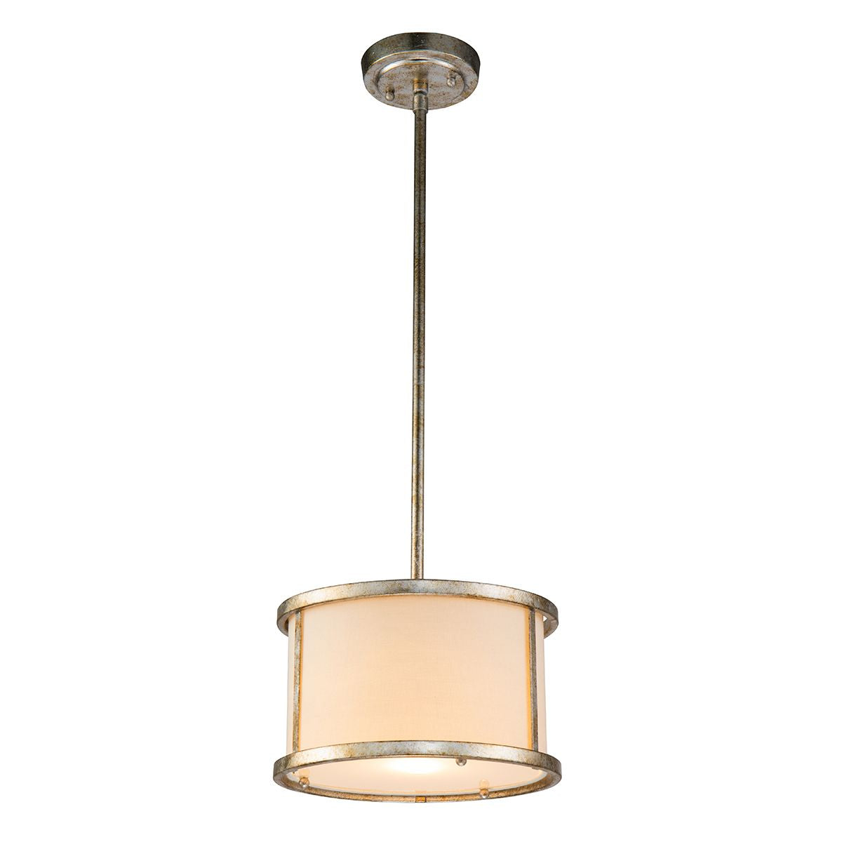 Lucas & McKearn Lemuria 1-Light Distressed Silver Pendant With Drum-Shaped Shade