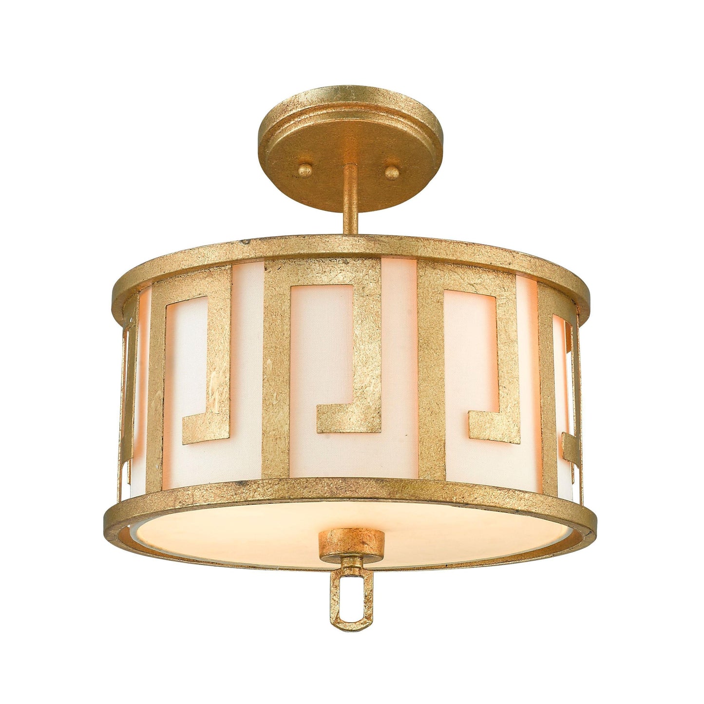 Lucas & McKearn Lemuria 2-Light Distressed Gold Pendant With Drum-Shaped Shade