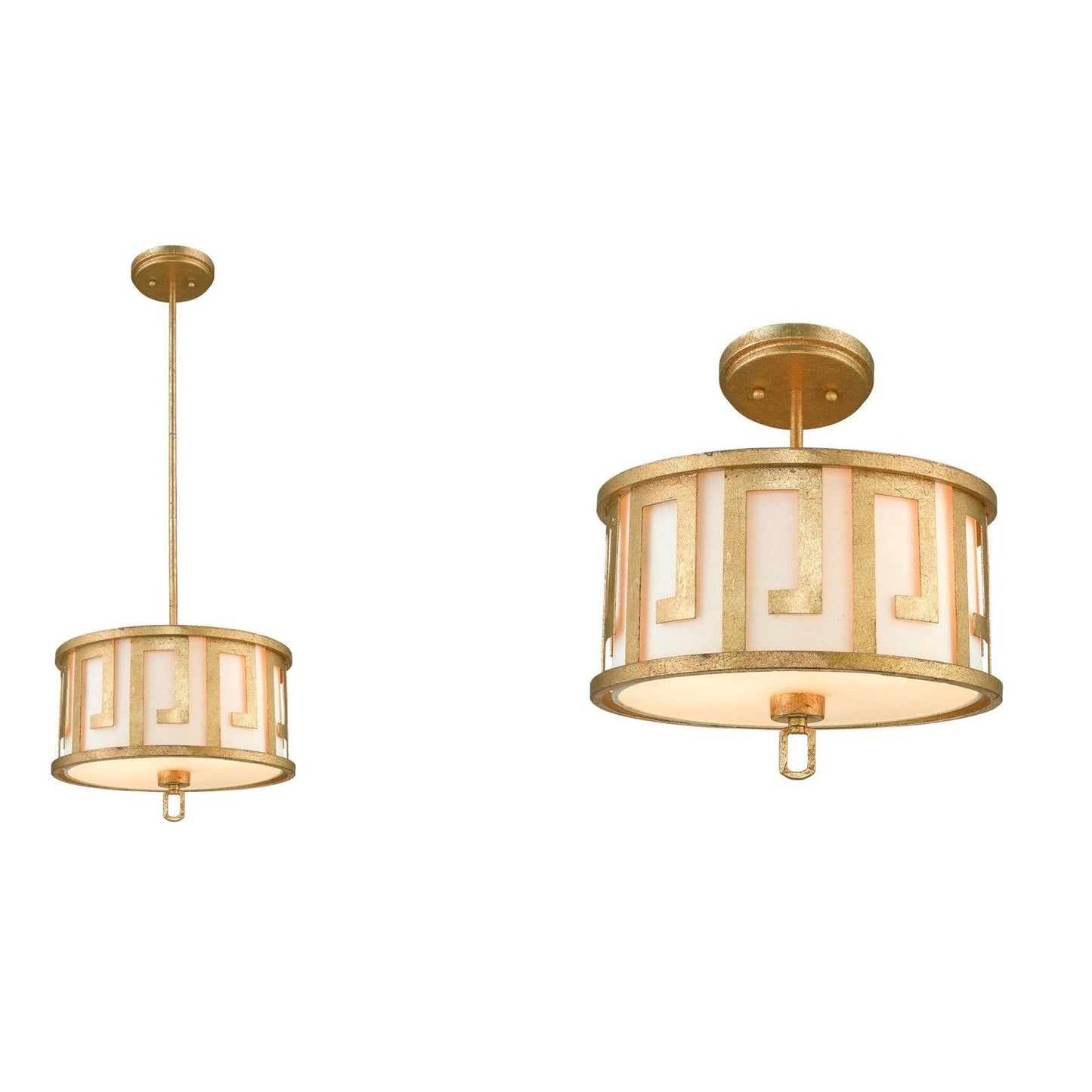 Lucas & McKearn Lemuria 2-Light Distressed Gold Pendant With Drum-Shaped Shade