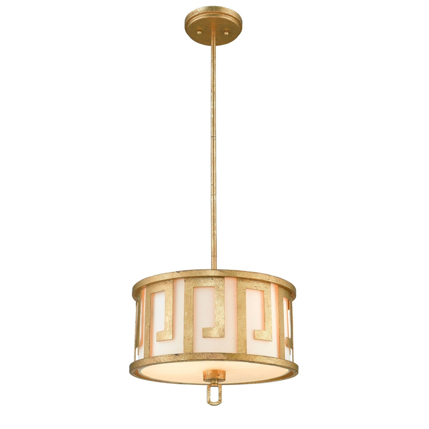Lucas & McKearn Lemuria 2-Light Distressed Gold Pendant With Drum-Shaped Shade