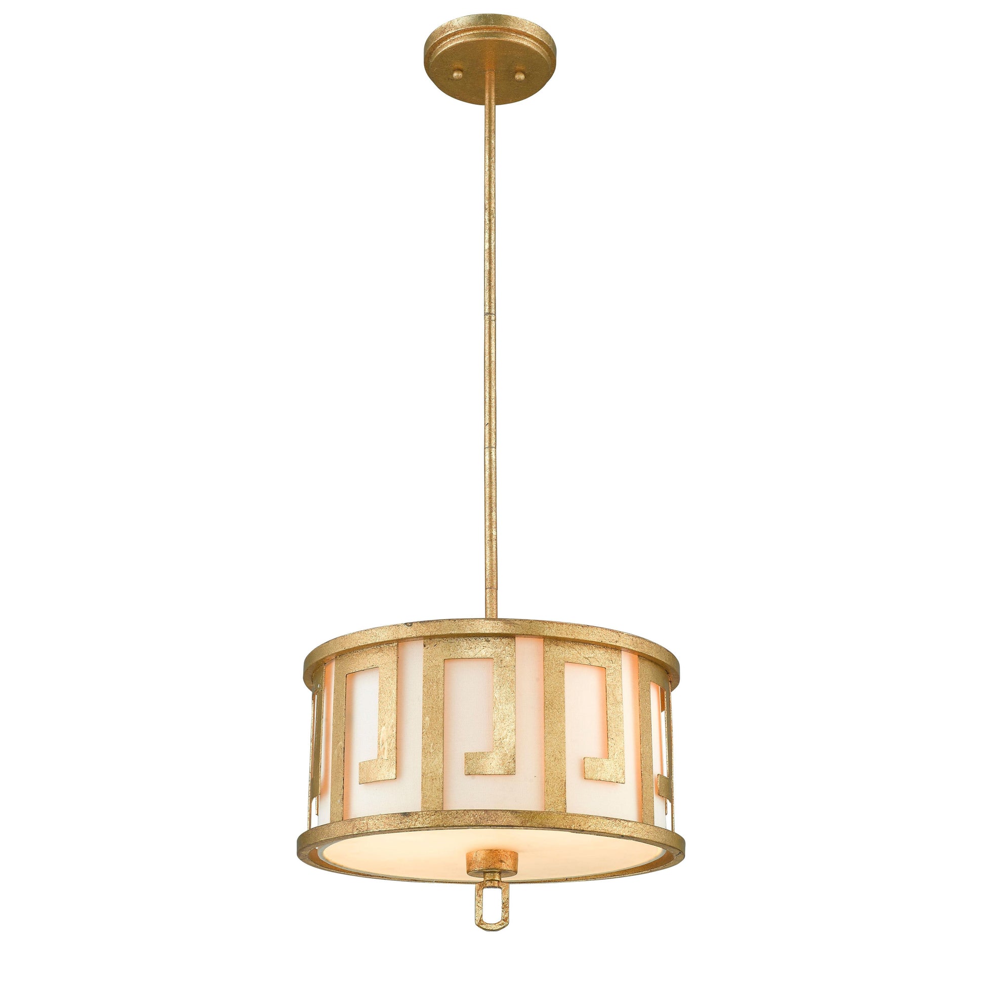 Lucas & McKearn Lemuria 2-Light Distressed Gold Pendant With Drum-Shaped Shade