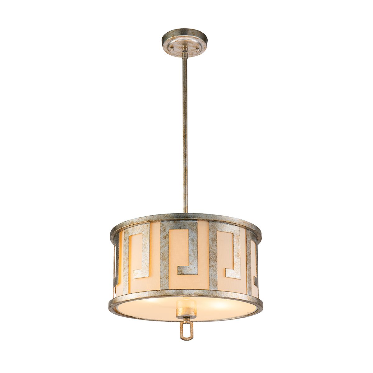 Lucas & McKearn Lemuria 2-Light Distressed Silver Pendant With Drum-Shaped Shade