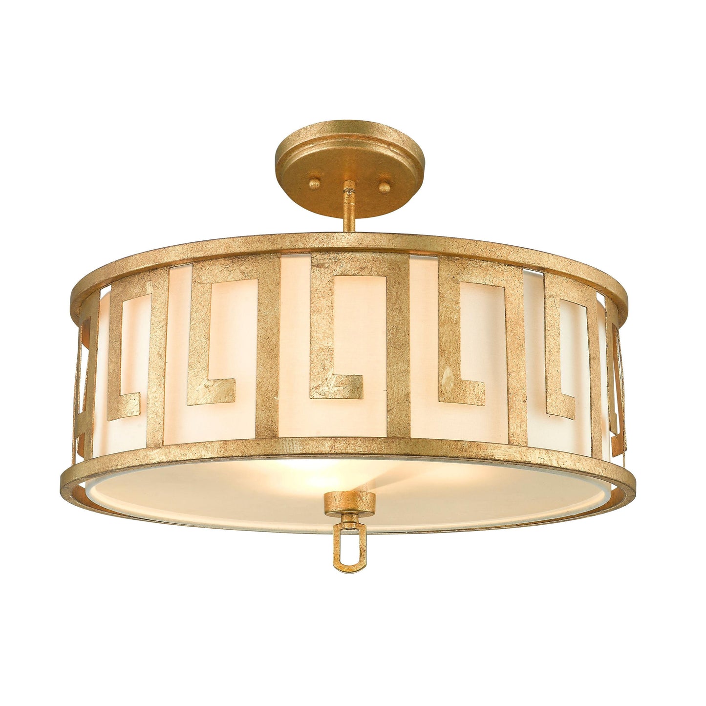 Lucas & McKearn Lemuria 3-Light Distressed Gold Pendant With Drum-Shaped Shade