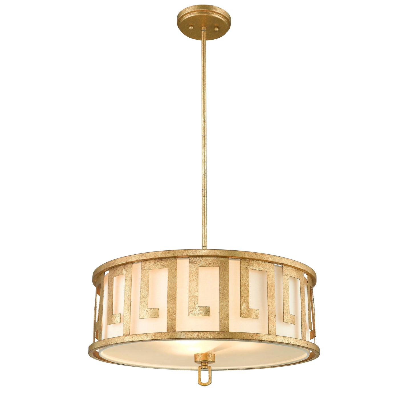 Lucas & McKearn Lemuria 3-Light Distressed Gold Pendant With Drum-Shaped Shade
