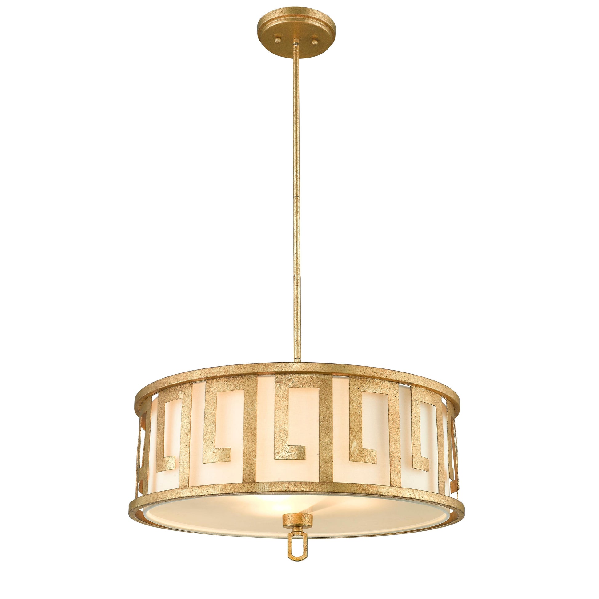 Lucas & McKearn Lemuria 3-Light Distressed Gold Pendant With Drum-Shaped Shade