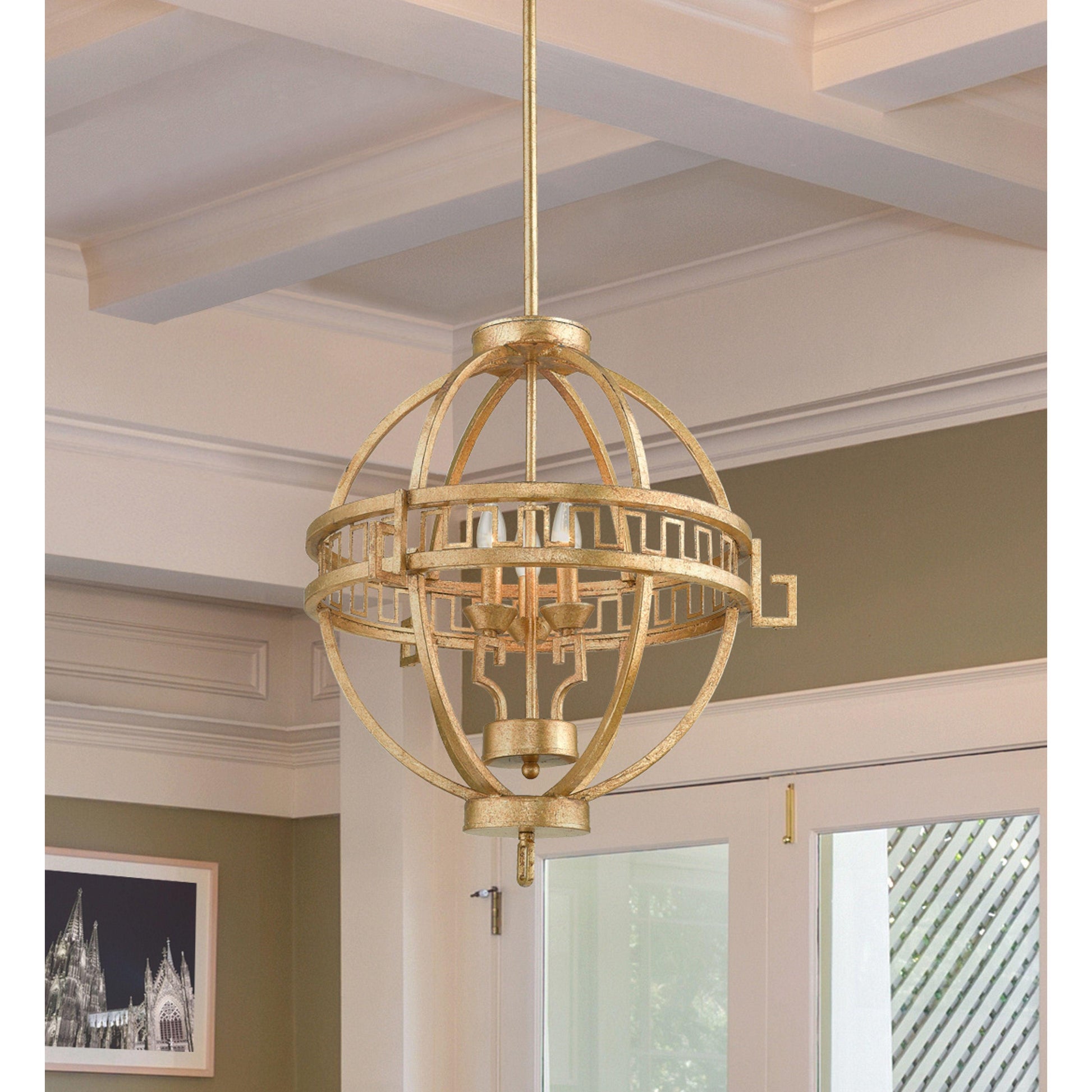 Lucas & McKearn Lemuria 3-Light Distressed Gold Pendant With Rustic Globe Shape Shade
