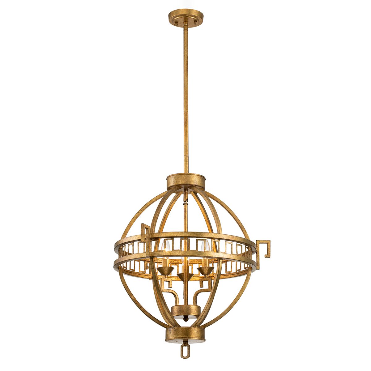 Lucas & McKearn Lemuria 3-Light Distressed Gold Pendant With Rustic Globe Shape Shade