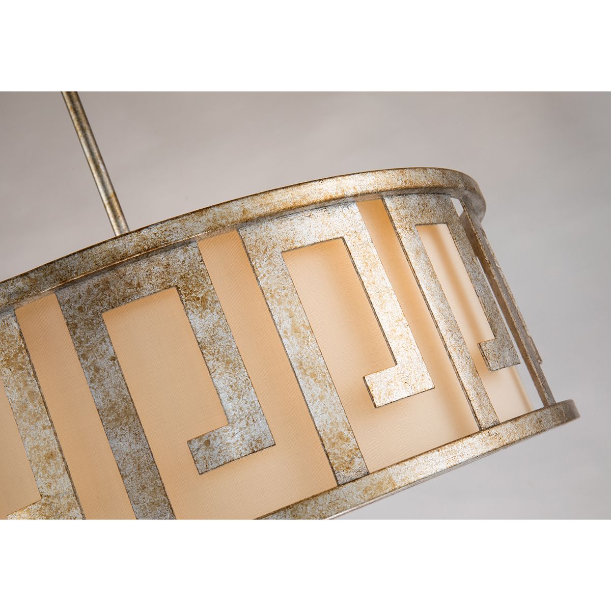 Lucas & McKearn Lemuria 3-Light Distressed Silver Pendant With Drum-Shaped Shade