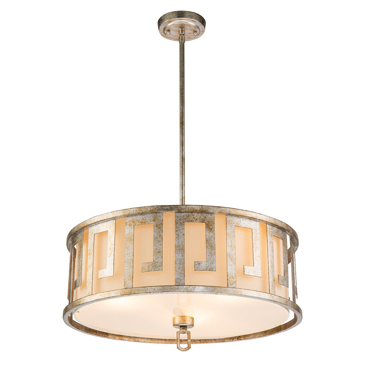Lucas & McKearn Lemuria 3-Light Distressed Silver Pendant With Drum-Shaped Shade