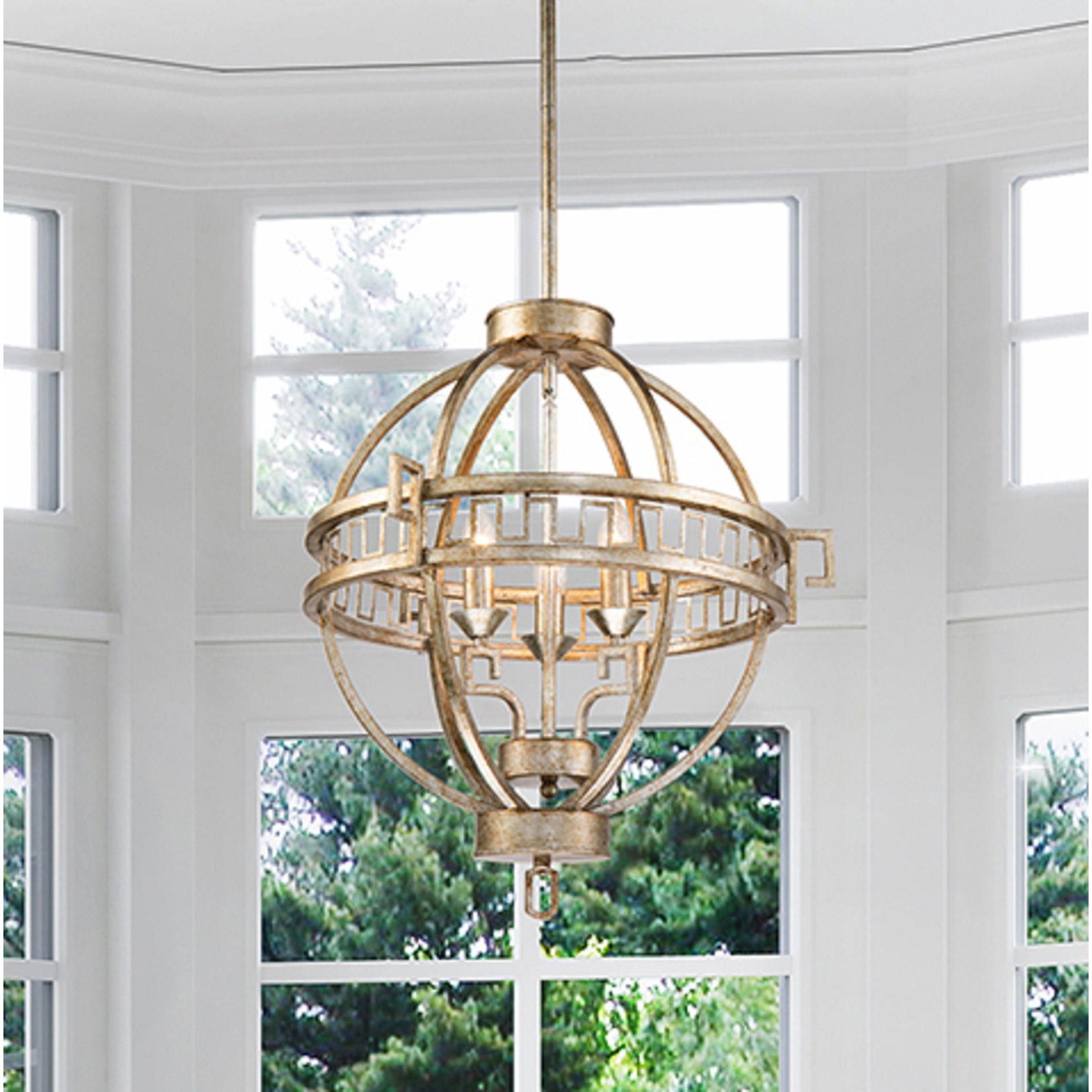 Lucas & McKearn Lemuria 3-Light Distressed Silver Pendant With Rustic Globe Shape Shade