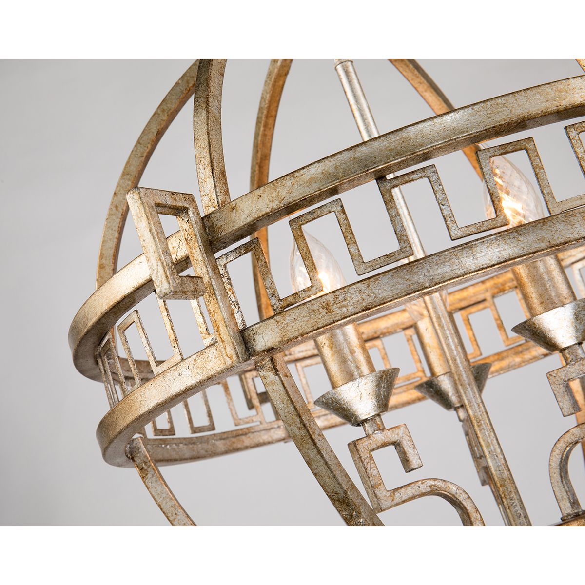 Lucas & McKearn Lemuria 3-Light Distressed Silver Pendant With Rustic Globe Shape Shade