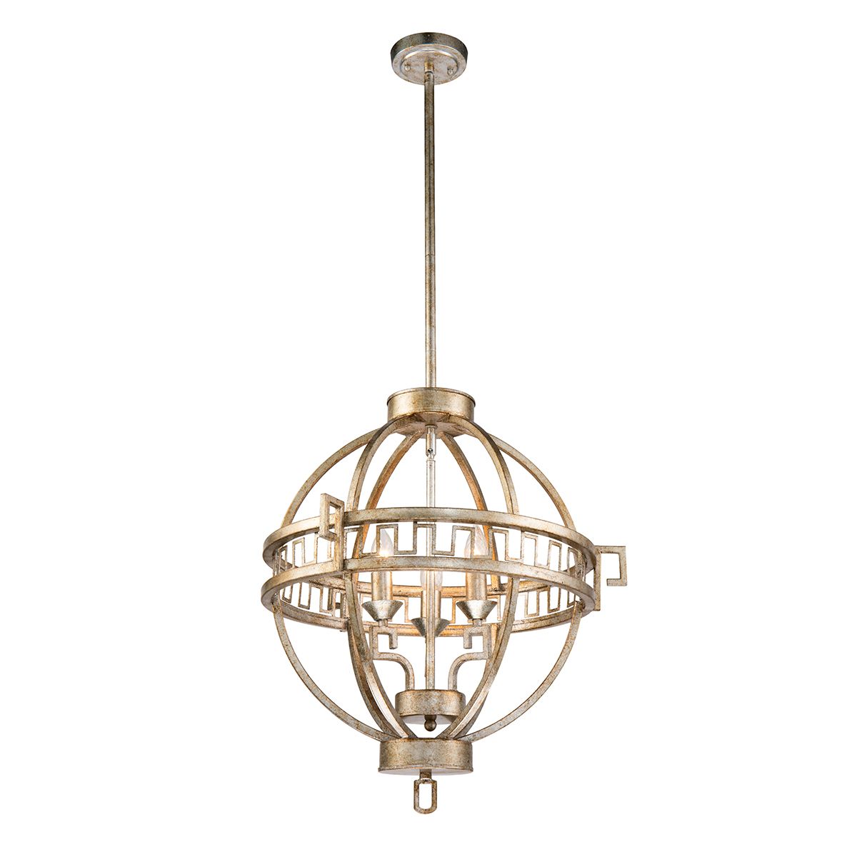Lucas & McKearn Lemuria 3-Light Distressed Silver Pendant With Rustic Globe Shape Shade