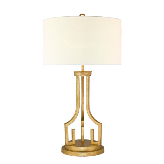 Lucas & McKearn Lemuria 32" Distressed Gold Buffet Table Lamp With White Drum-Shaped Shade