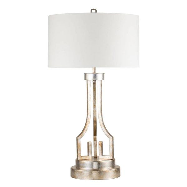 Lucas & McKearn Lemuria 32" Distressed Silver Buffet Table Lamp With White Drum-Shaped Shade