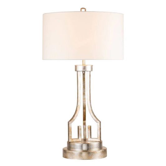 Lucas & McKearn Lemuria 32" Distressed Silver Buffet Table Lamp With White Drum-Shaped Shade