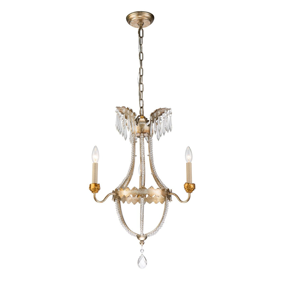 Lucas & McKearn Louis 3-Light Distressed Gold & Silver Chandelier