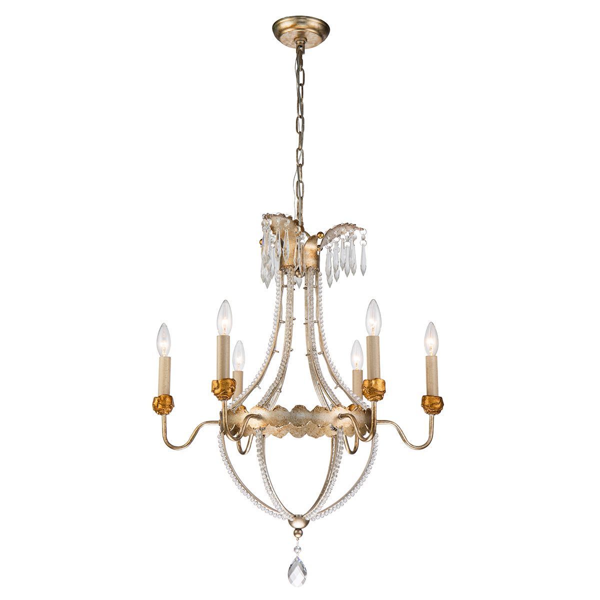 Lucas & McKearn Louis 6-Light Distressed Gold & Silver Chandelier