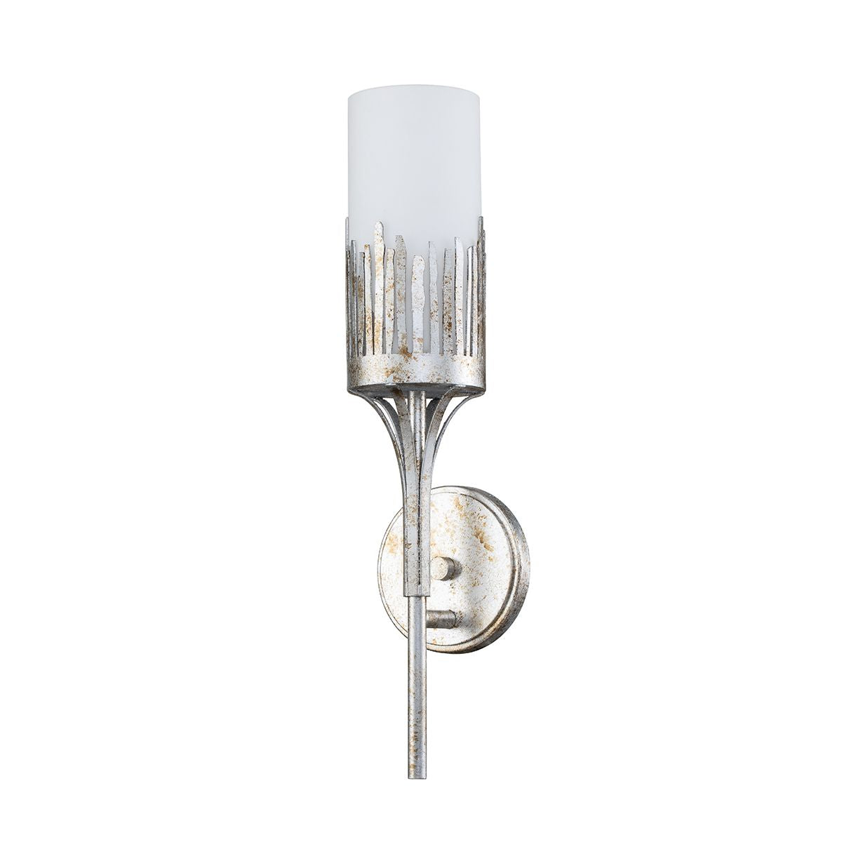 Lucas & McKearn Manor 1-Light Silver Leaf Wall Sconce With Opal Glass Candle Cover